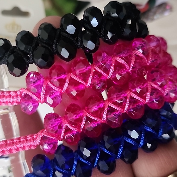 Glass Faceted Bead Satin Cord Pull Bracelet - Picture 4 of 7